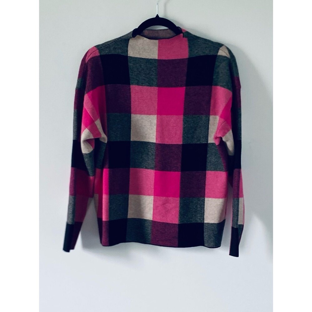 Tahari Pink Multi Plaid Mock Neck Sweater Preppy Academia Minimalist OldMoney